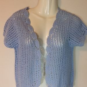 NY Collection Blue Crocheted Knit Jacket